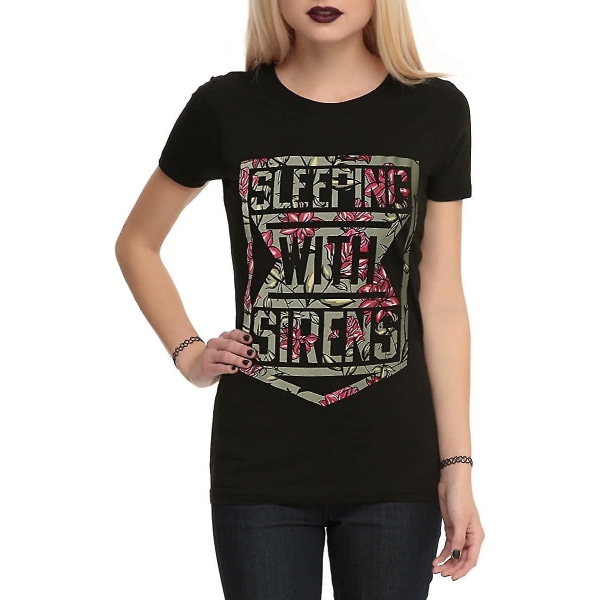 Hett ämne Sova med sirener Blommig sköld logotyp flickor T-shirt S