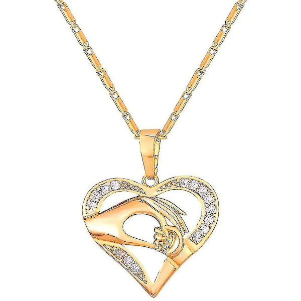 (guld) Kärlekshjärta Mamma Baby In Hand hänge,tacksägelsepresent,cubic Zirconia Smycken Dam Halsband