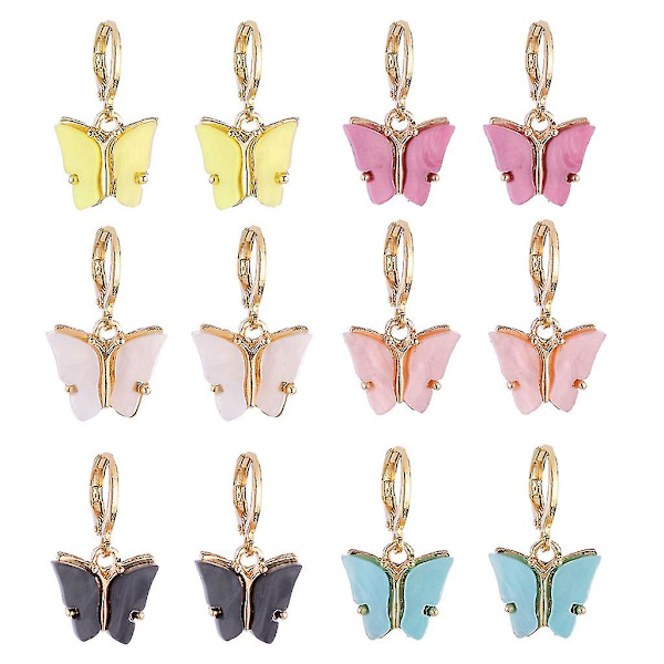6 färger Butterfly Drop örhängen Tiny Dainty Mini Butterfly Hoop Örhängen Set