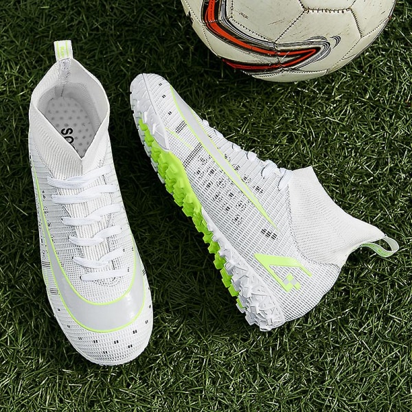 Fotbollsskor för män Höga fotbollsskor för vuxna Grästräning Sport Skor Sneakers 2J8066 White 38