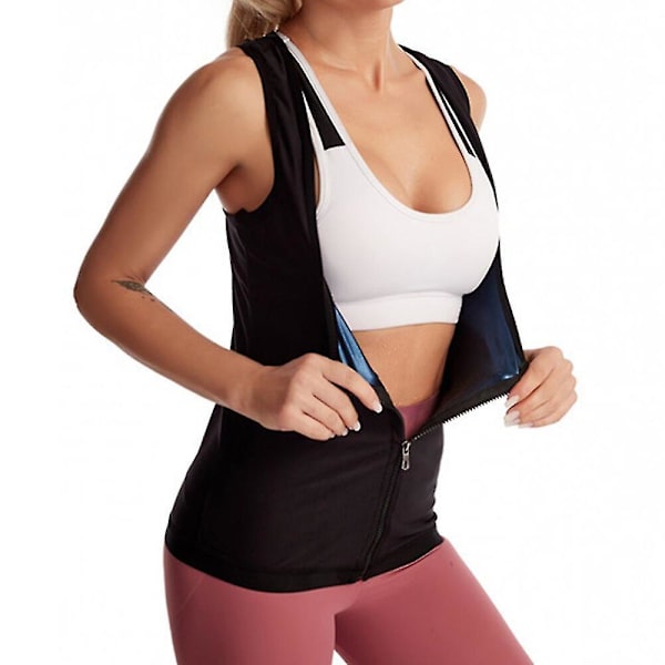 Dam Bastu Shaper Väst Thermo Sweat Shapewear Linne Bantningsväst Waist trainer Korsett Gym Fitness Hot Workout Dragkedja Skjorta,01 Asian size L to XL