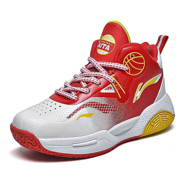 Basketskor för barn Mode Pojkar Flickor Sneakers Andas Sportskor 2210 WhiteRed 32