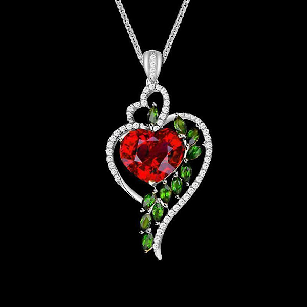 Lyx Diamond Ruby Peach Heart Drop Hänge Halsband Tröja Kedja Mors dag Födelsedag Anniversar