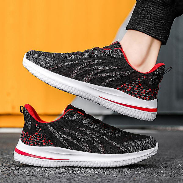 Herr Fly Weaving Sneakers Andas löparskor Mode Sportskor 3A706 BlackRed 43