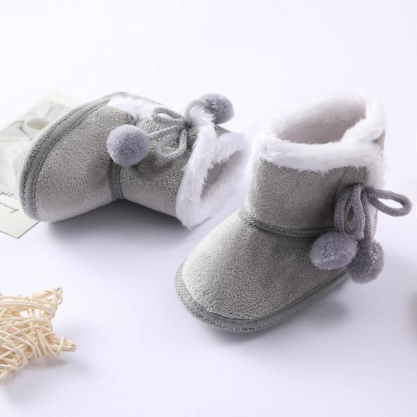 Vintervarma nyfödda toddler 1 år baby Flickor Pojkar Skor Mjuk sula Pälssnöskor 0-18M Gray 13-18 Months