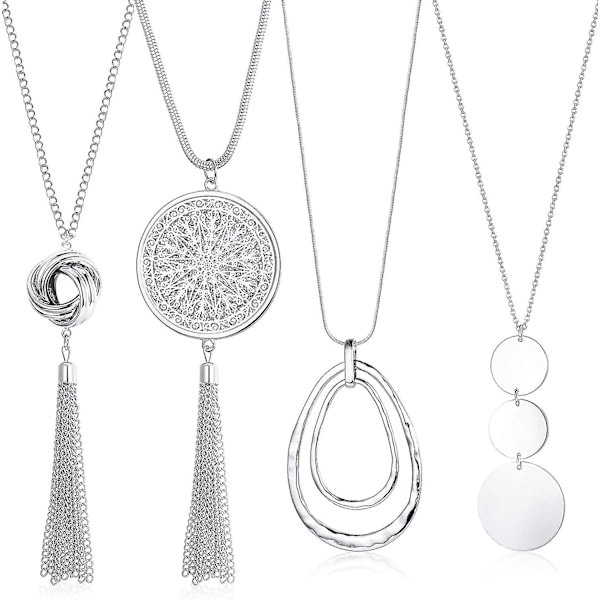 4st långa hänge halsband för kvinnor flickor knut skiva cirkel tofs Y-kedja lång present