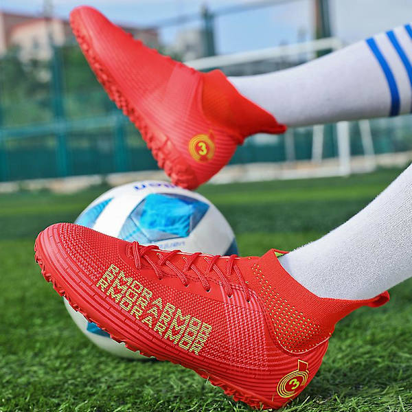 Fotbollsskor för män Halkfria fotbollsskor för herr, Gräs Fotbollssneakers 2K4000-1 Red 34