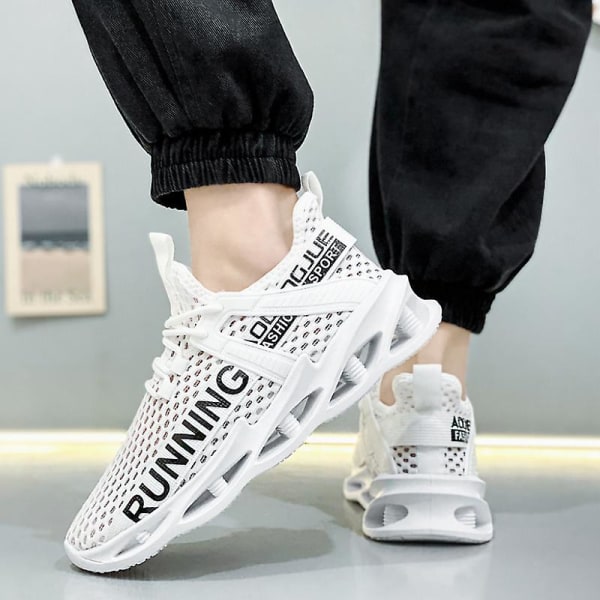 Promenadskor för män Andas Flying Woven Mesh joggingskor Halkfria sneakers 3Cz1139 White 40