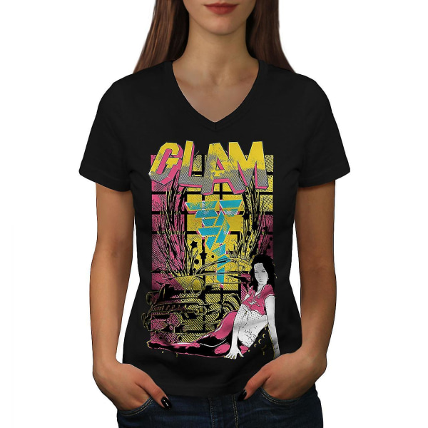 Glamorös T-shirt för flickor med svart halsringning för kvinnor L