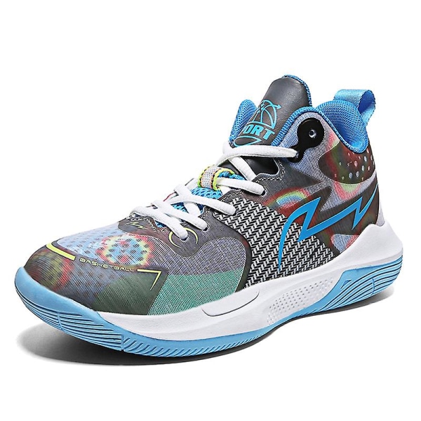 Barn Basketskor Mode Halkfria sneakers Andas Pojkar Flickor Sportskor N2281 GrayBlue 40
