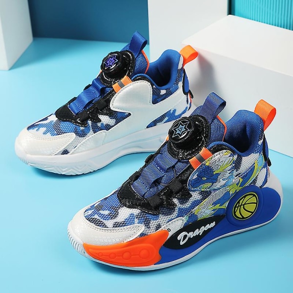 Basketskor för pojkar Mode Halkfria sneakers Sportskor som andas 3B2301 Blue 34