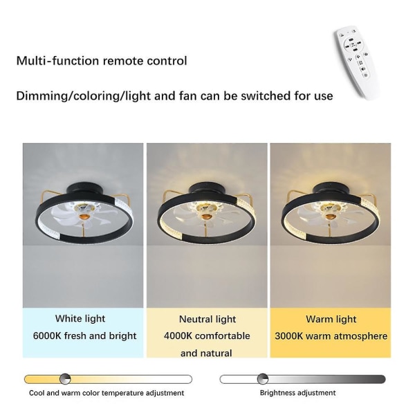 50 cm takfläktljus 220V Trefärgad fjärrkontroll APP LED80W, svart