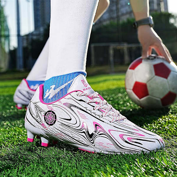 Pojkar Flickor Fotbollsskor Halkfria fotbollsskor Klossar Gräs Fotbollssneakers för barn 2Kr158 WhiteRed 32