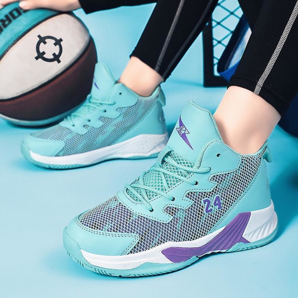 Barn Pojkar Flickor Sneakers Löparskor som andas Mode Sportskor 3A8802 Cyan 37