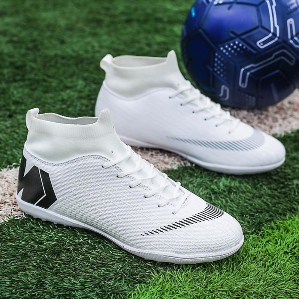 Fotbollsskor för män Halkfria fotbollsskor för herr, Gräs Fotbollssneakers 888A White 37