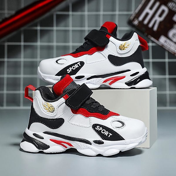 Barn Basketskor Mode Pojkar Flickor Sneakers Andas Sportskor X201 BlackWhite 34