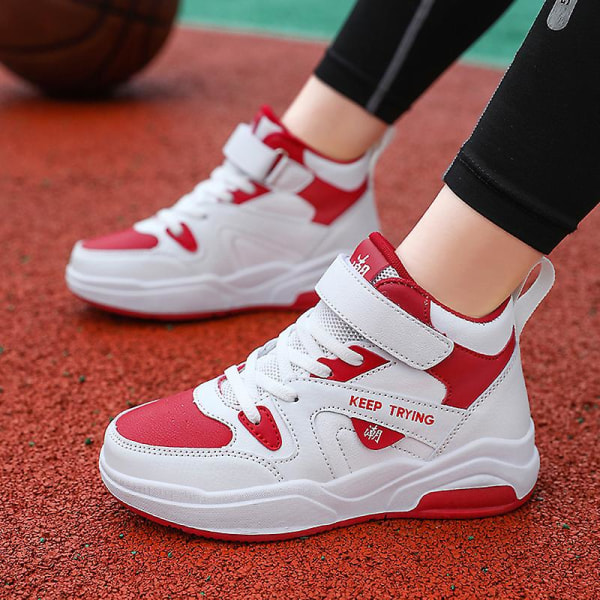 Barn Basketskor Andas Sneakers Trendiga Casual Skor Löparskor Yj1688 WhiteRed 38