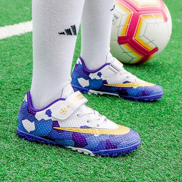 Fotbollsskor för barn Halkfria fotbollsskor Klossar Gräs Fotbollssneakers 2022 Purple 34