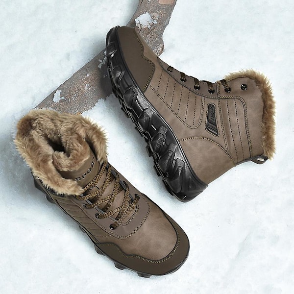 Snöskor för män Läder Plus Velvet Varma Utomhus bomullsskor F910 Brown 43