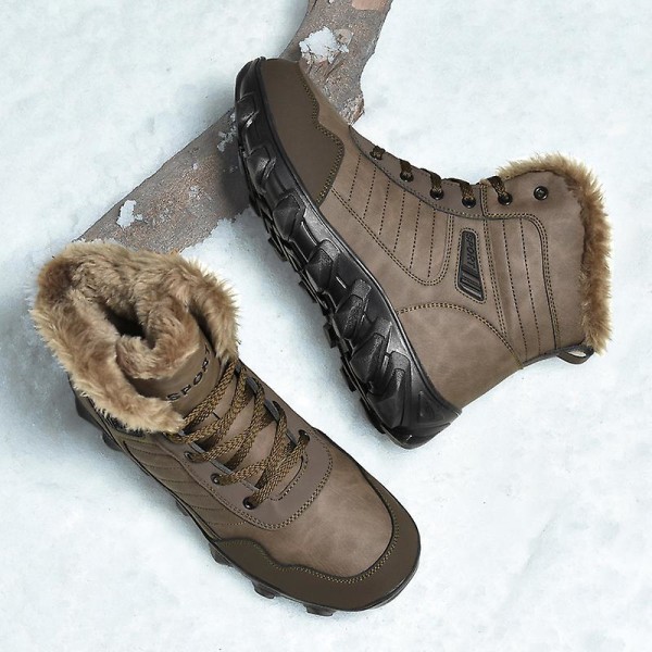 Snöskor för män Läder Plus Velvet Varma Utomhus bomullsskor F910 Brown 44