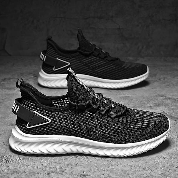 Sneakers för män Andas stretchtyg Mjukt Bekväma löparsportskor 2G6921 Black 44