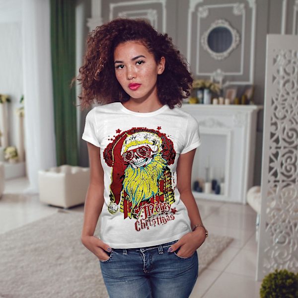 Merry Christmas Skull Women Whitet-shirt XL