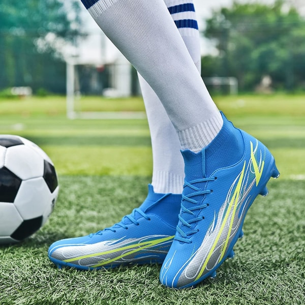 Fotbollsskor Herr Fotbollsskor för fast mark Utomhus Inomhus Atletiska fotbollsskor Professionell Futsal Training Sneakers-svarta Blue 42