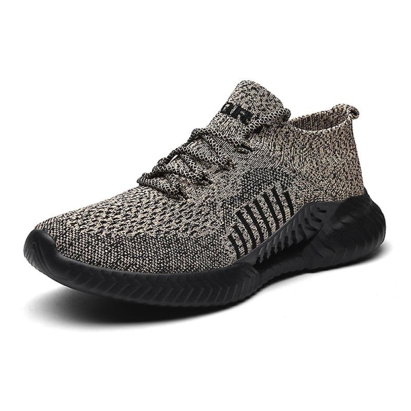 Sneakers för flugvävning för män Andas löparskor Mode sportskor 3A197 Khaki 43