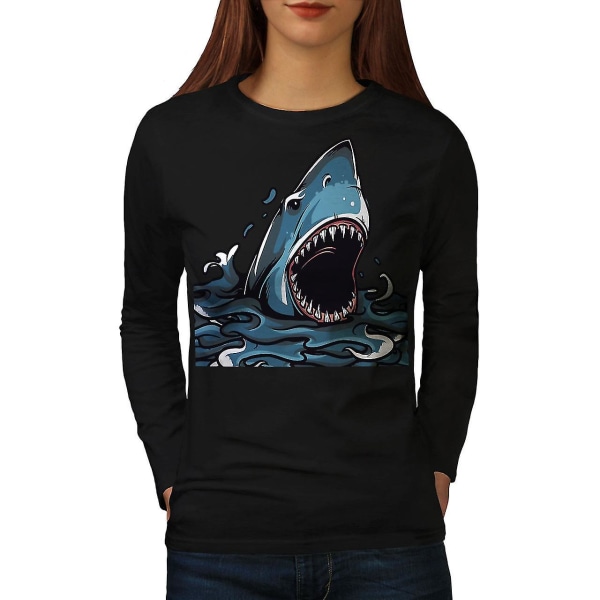 Shark Jaws Skrämmande djur Kvinnor Blacklong Sleeve T-shirt S