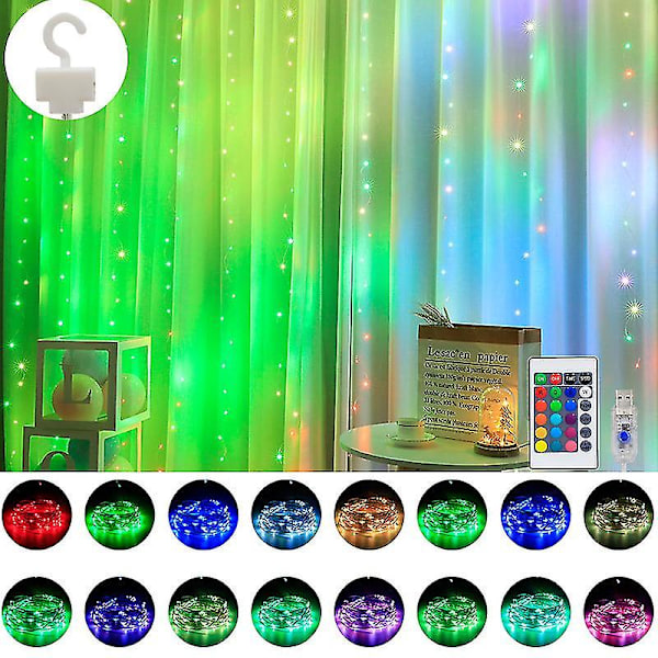 16 färger Rgb Symphony Gardin Ljussträng Fjärrkontroll USB Färgskiftande Dekorativ Ljus-3 storlek