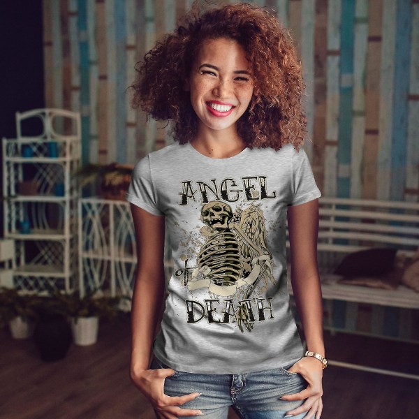 Angel Death Gothic Skull Women Greyt-shirt L