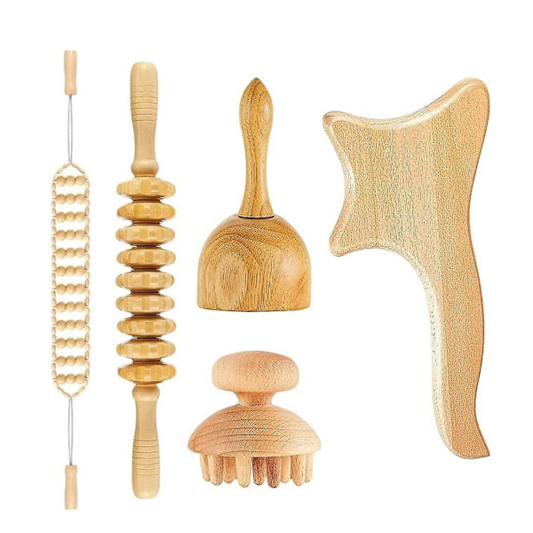 5 i 1 Maderoterapia Kit Träterapi massageverktyg Anti-celluliter set Kvalitet