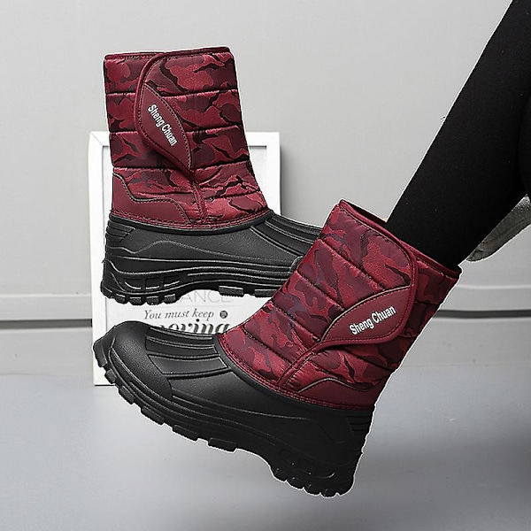 Herr Dam Vinterstövlar Snow Boot Plysch Varma Skor Vattentät Boot 2113S Red 37