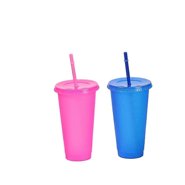 5 st Återanvändbar blixtpulver vattenkopp med sugrör lock 480/700 ml utomhus halmkopp vattenflaska Yellow S
