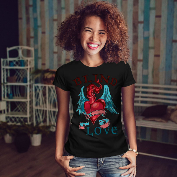 Blind Love Heart Women Blackt-shirt L