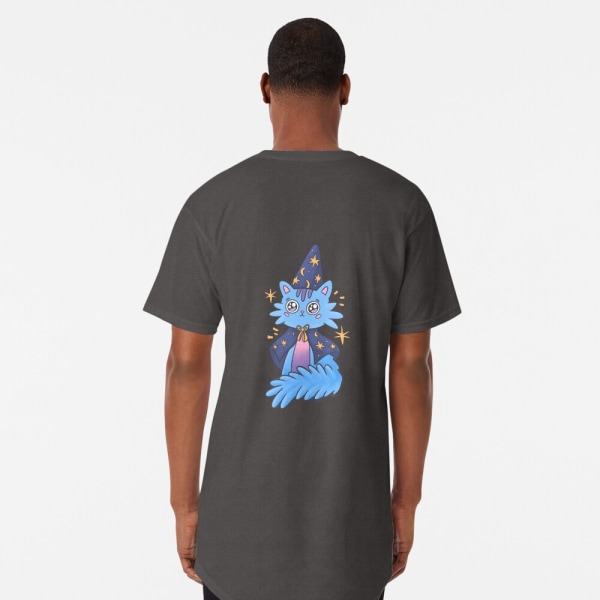 Magisk blå kattunge med cap och cape Lång T-shirt Charcoal Heather M_Back