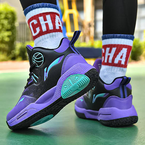 Basketskor för barn Mode Pojkar Flickor Sneakers Andas Sportskor 2210 BlackPurple 34
