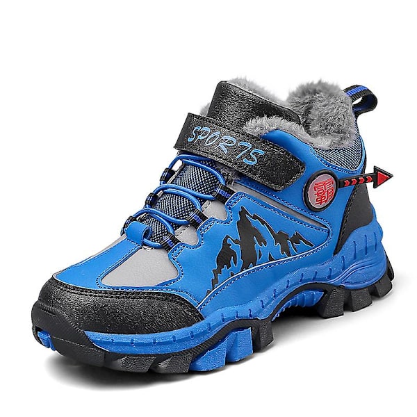 Pojkar Snow Boots Vinter Vattentät Antisladd Stövlar Vandring Outdoor Skor För Barn X858 Blue 32