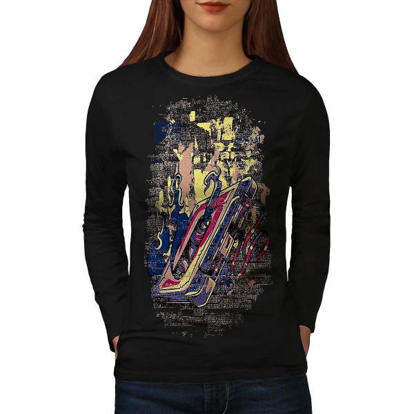 Kassettspel Rockmusik Kvinnor Blacklong Sleeve T-shirt | Wellcoda XL