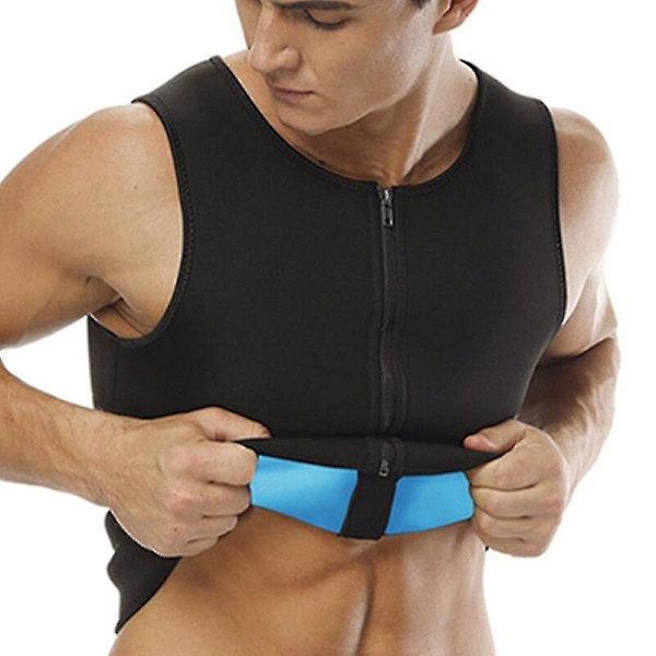 Män Body Shaper Waist Trainer Dragkedja Väst Bantningsskjorta Bastu Sweat Vest Kompressionsundertröja Shapewear Fat Workout Linne, blå XXXL