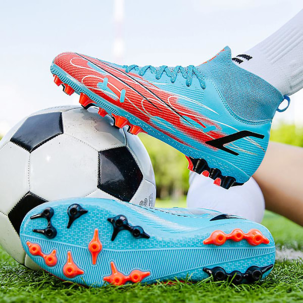 Fotbollsskor för män Spikes Fotbollsskor för ungdomar Ankelstövlar Athletic Sneaker 3C758G Cyan 37