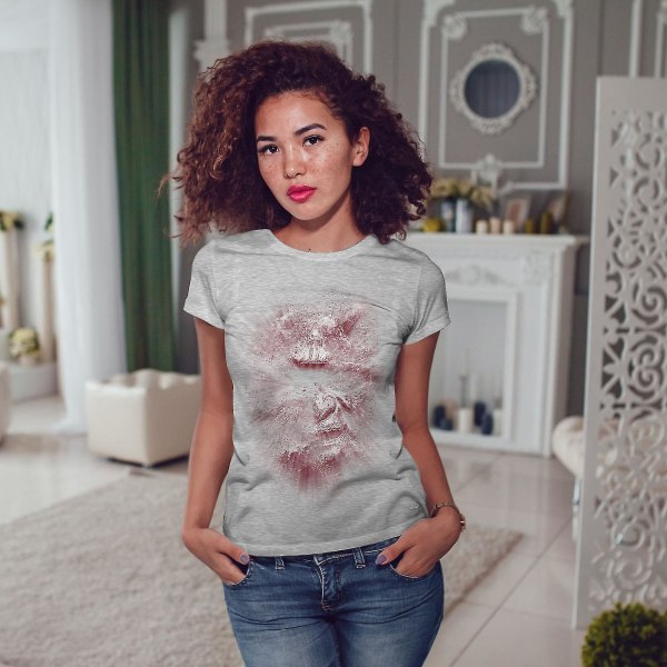 Katana Face Art Fantasy Women Greyt-shirt 3XL