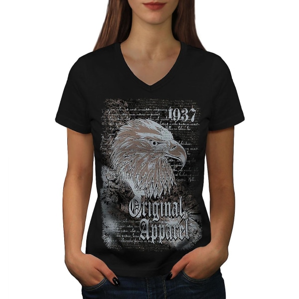 Eagle Head Gammal Vintage Dam T-shirt med svart halsringning S