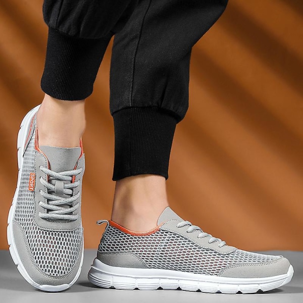 Män Skor Höst Soft Loafers Skor Lättvikt Billiga Mesh Casual Herr Sneakers 2G8928-1 Gray 46