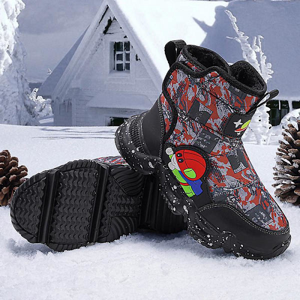 Vintersnöskor för barn Varma ankelstövlar Halkskydd Pojkar Flickor Vinterskor Yj668 BlackRed 34