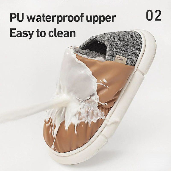 Vinter Kvinnor Tofflor Bröd Skor Utomhus Inomhus Hem Skor Män PU Varm plysch Dual Purpose EVA Tjock sula Halkfri Meteorite Grey 40-41 insole 26cm