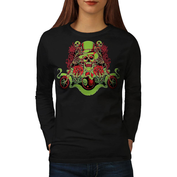Clown Rose Death Skull Women Blacklong Sleeve T-shirt L