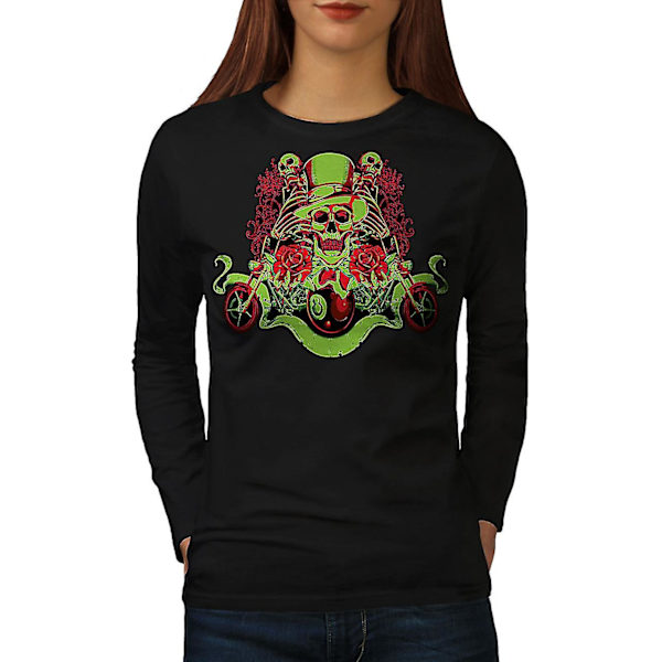Clown Rose Death Skull Women Blacklong Sleeve T-shirt M
