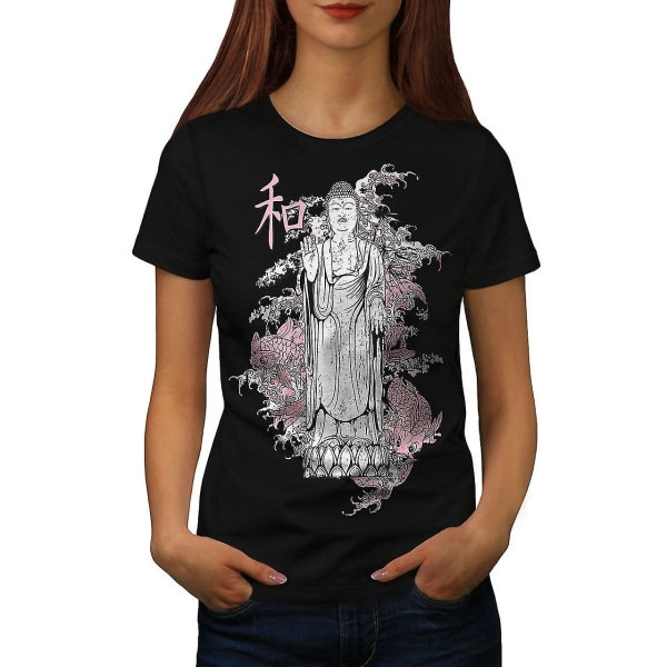 Japan Art Dragon Svart t-shirt för kvinnor | Wellcoda L