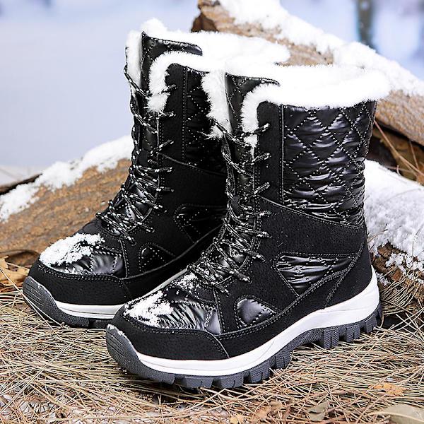 Dam Vinterstövlar Snow Boot Plysch Varma Skor Vattentät Boot 370 Black 42